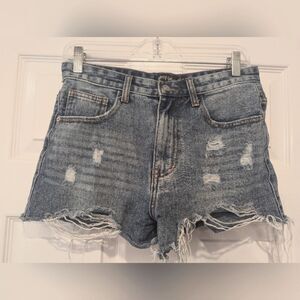 Nasty Gal Women Blue Mid Rise Cotton Distressed Raw Hem Cut Off Jean Shorts 6